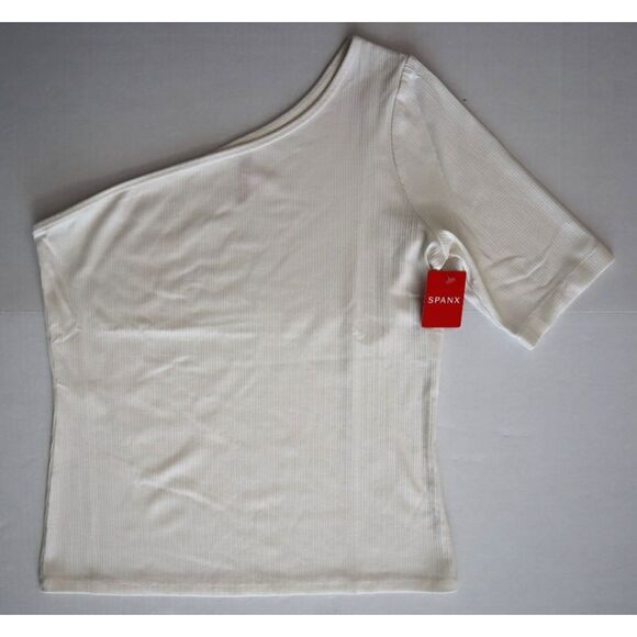 Spanx 21007R Women's Sz Medium Powder White Ribbed One Shoulder Top - Picture 6 of 7